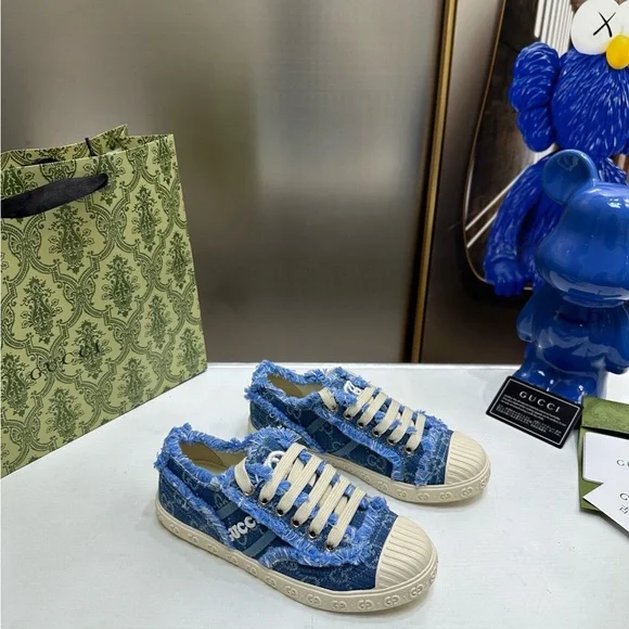 Gucci Frayed Blue Denim Sneakers - Picture 5 of 6